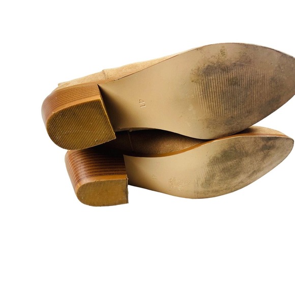 Womens Faux Leather Knee High Block Heels Western Cowboy Work Boots Tan Size 41 - Picture 10 of 13